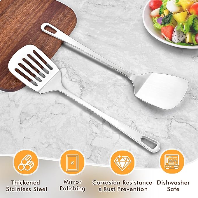 Stainless Steel Spatula, Metal Spatula Slotted Turner, Heavy Duty Sturdy - Image 2