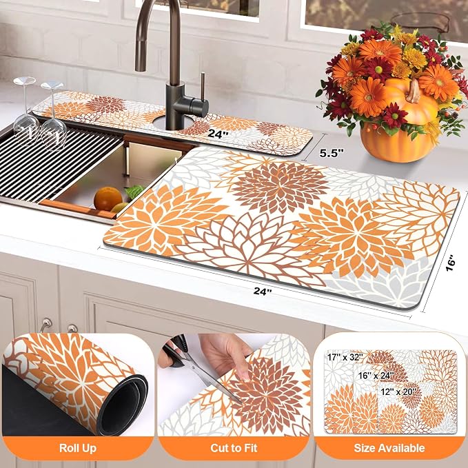 Findosom 2PCS 16" x 24" Fall Dish Drying Mat & 24" x 5.5" Sink Splash Guard - Image 2