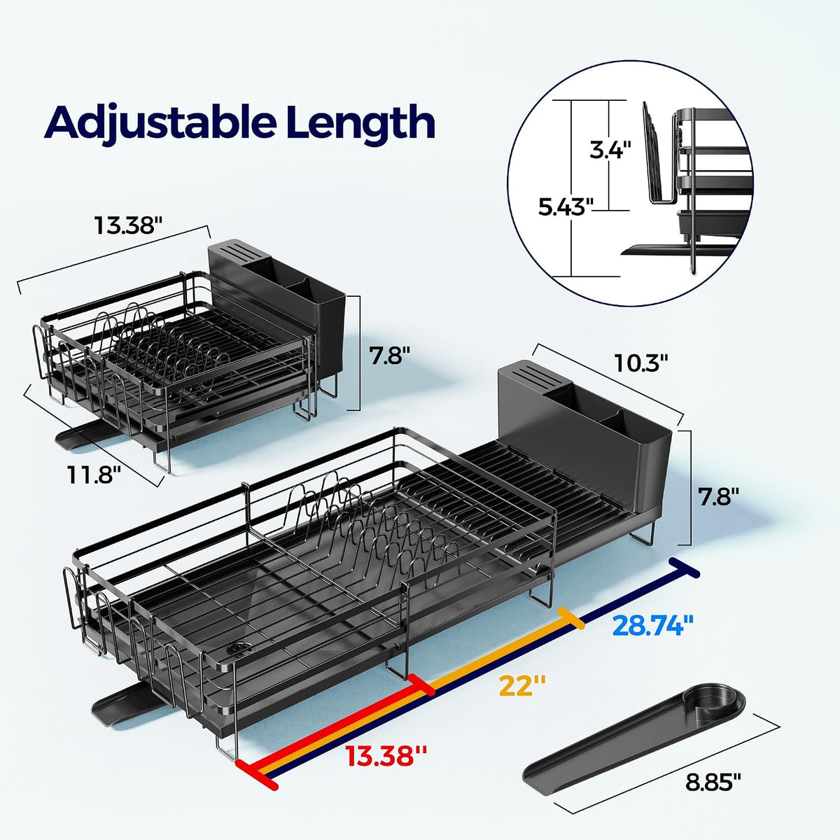 Large Dish Drying Rack, Expandable Dish Rack for Kitchen Counter, Dish