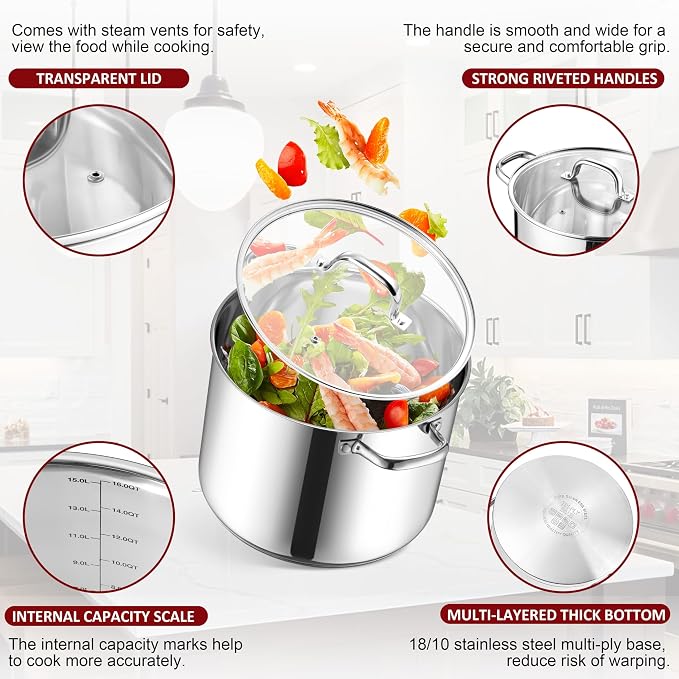 Herogo 16-Quart 18/10 Stainless Steel Stock Pot - Image 3
