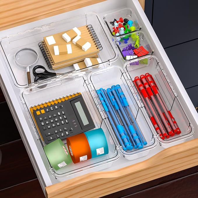 14 Pcs Clear Drawer Organizer, Adjustable Drawer Storage Box, 3-Size Desk - Image 5