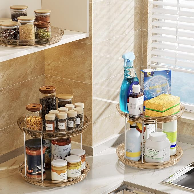 LAMU 2 Pack 2 Tier Lazy Susan Turntable Organizer 9.25'' Rotating Spice Rack - Image 6