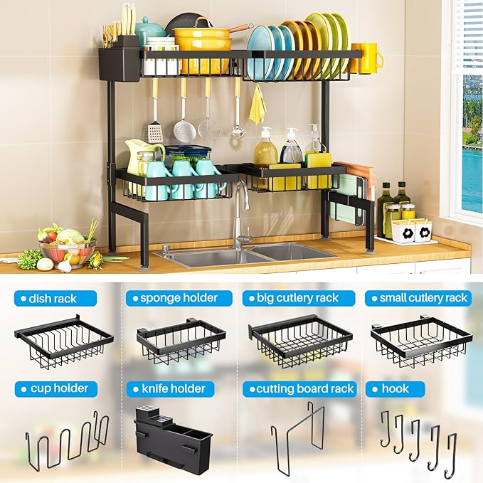 ARSTPEOE 2 Tiers 4 Baskets Over The Sink Dish Drying Rack, fits All Sinks - Image 2