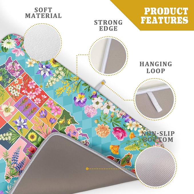 Flower Map Dish Drying Mat Colorful Floral Microfiber Large Dish Drying Pad - Image 4