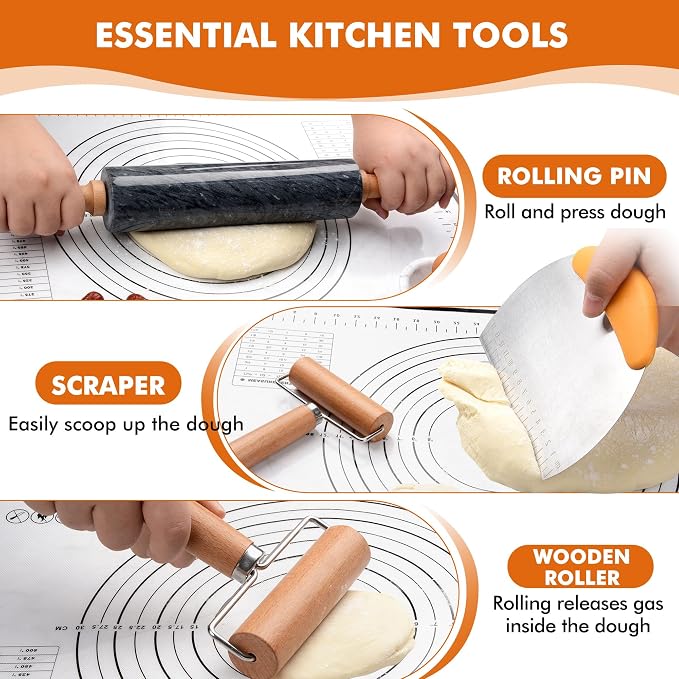 18.5 inches Marble Rolling Pin, Large Non-Stick Dough Roller, - Image 4