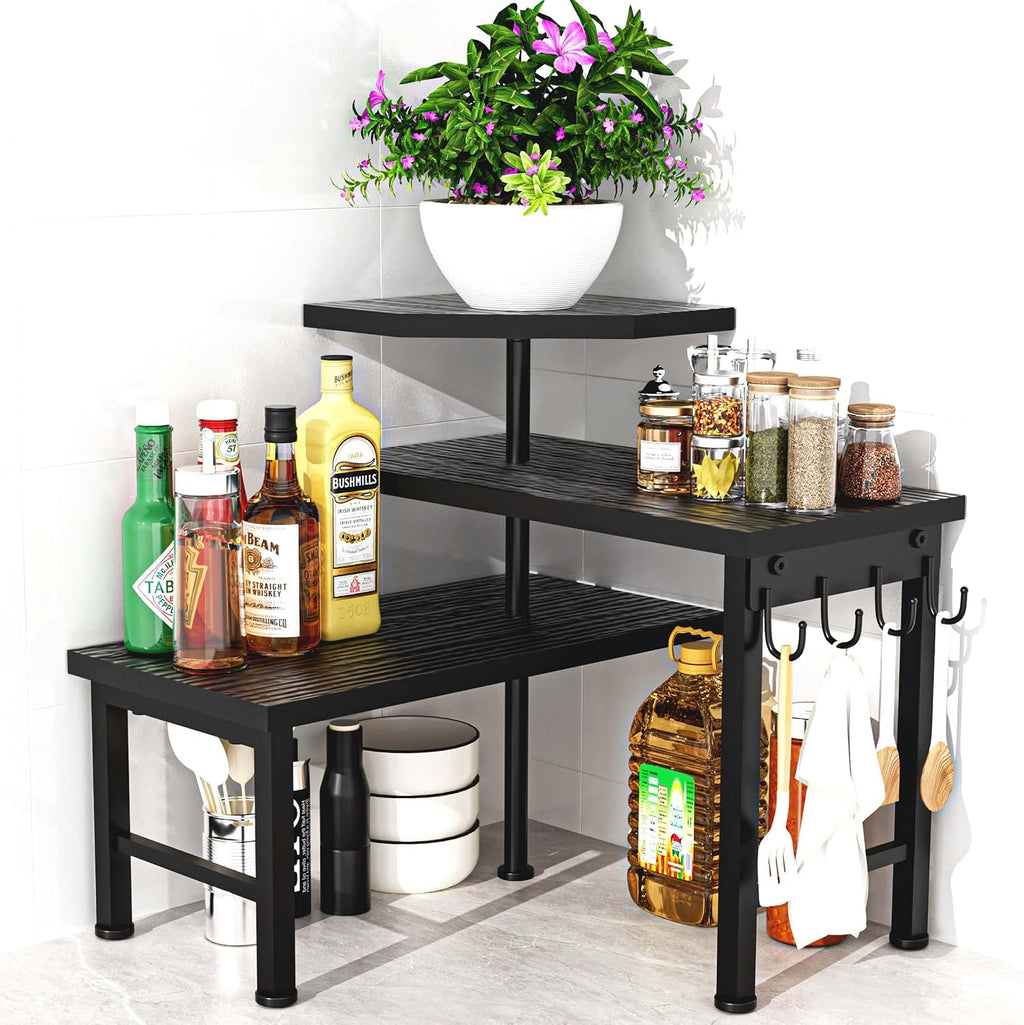 Counter Organizer Shelf, 3 Tier Moveable Black Corner Shelf Organizer