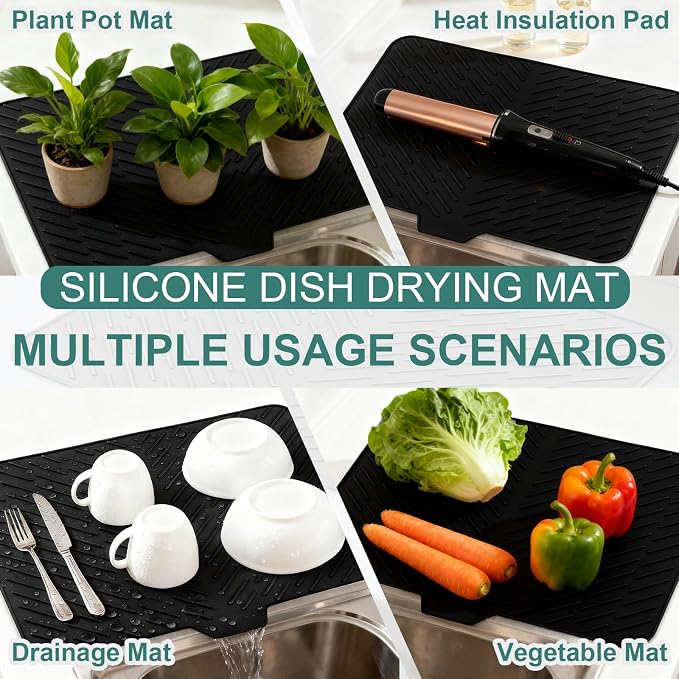 Silicone Dish Drying Mat 23x17, Food-Grade Silicone, Easy Clean Pad - Image 6