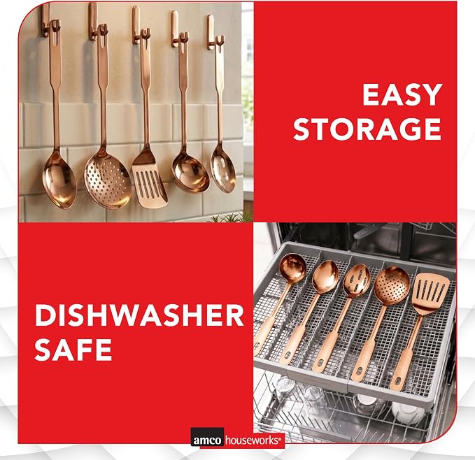 Amco 5-Piece Stainless Steel Cooking Utensil Set, Copper Finish - Image 5