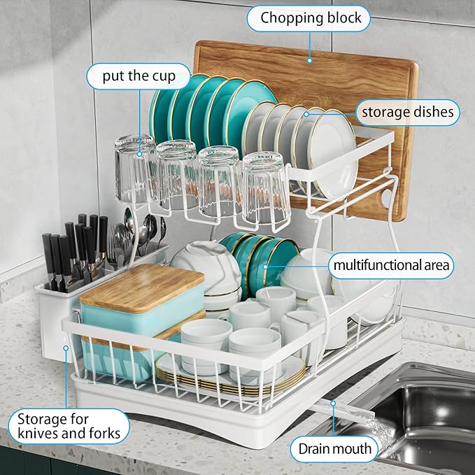 7 code Large Dish Drying Rack, 2-Tier Dish Racks - Image 6