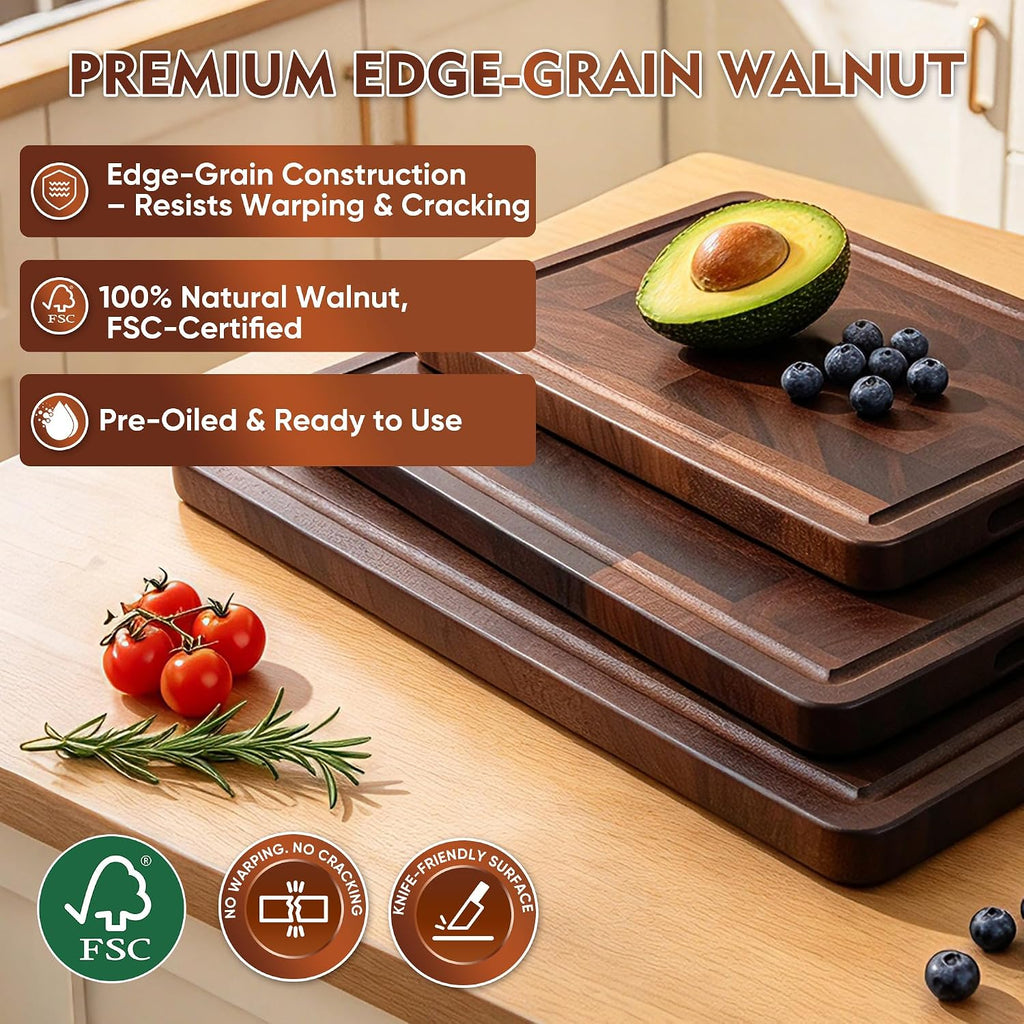 3 Pack Walnut Wood Cutting Boards For Kitchen End Grain Wooden Board