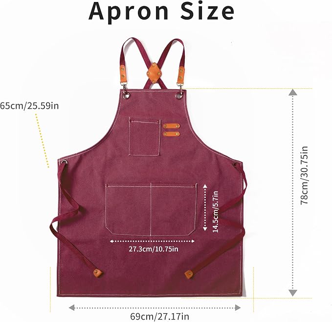 Tosewever Canvas Cross Back Chef Cotton Aprons - Image 2