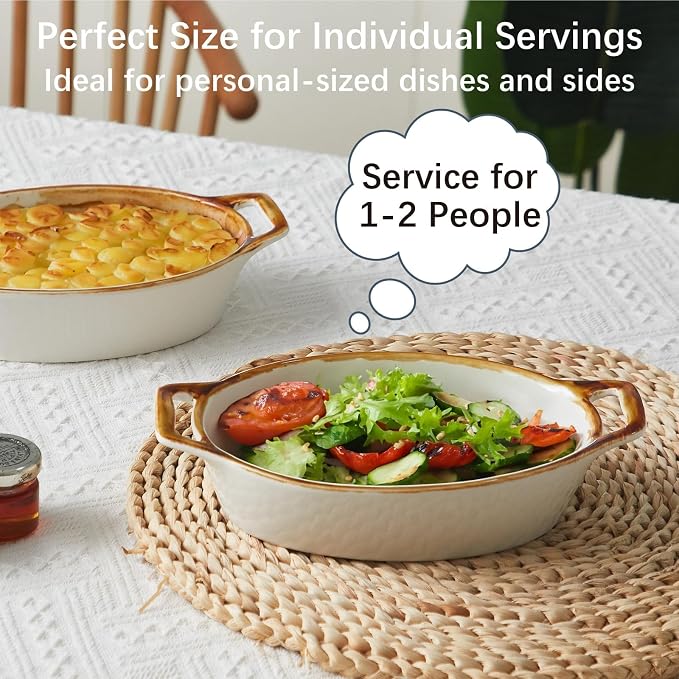 ONEMORE Au Gratin Baking Dish Oval Ceramic White Small Casserole Dish Oven Safe - Image 3