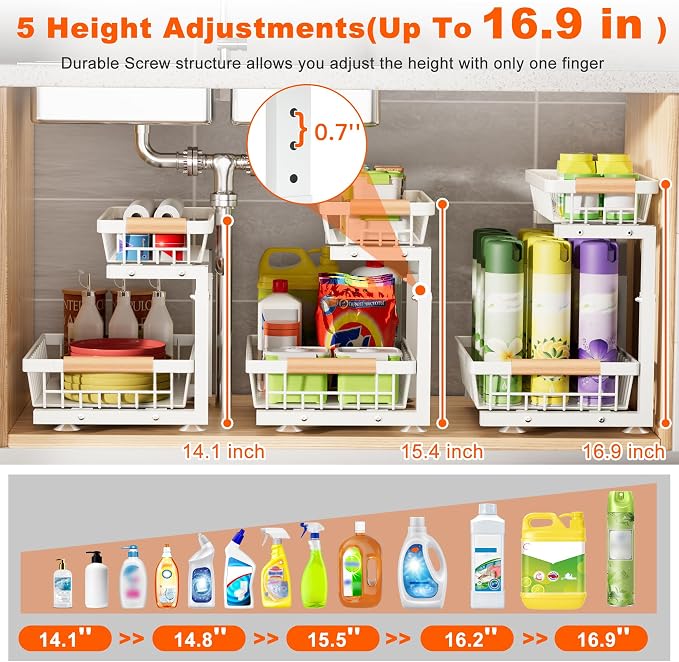 Under Sink Organizer, 2 Pack 2 Tier Under Sink Organizers and Storage, Slide - Image 6