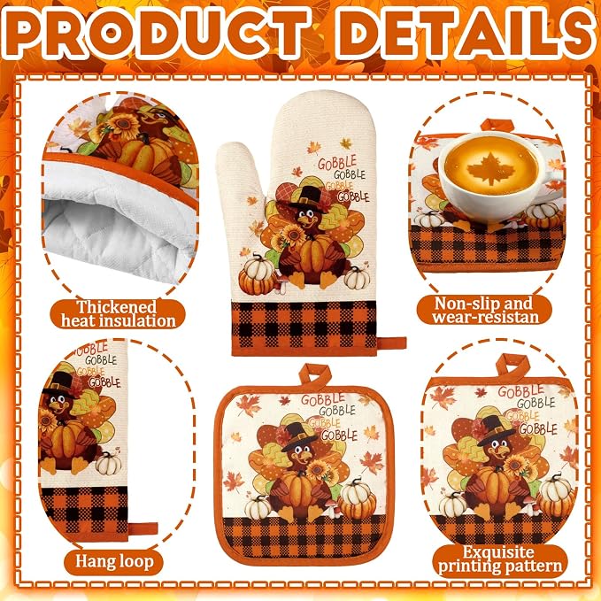 Fanfanwin 10 Pcs Fall Thanksgiving Turkey Kitchen Decor Set Kitchen Towels Pot - Image 5