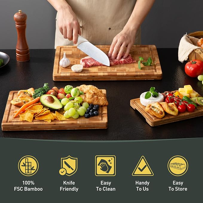 3 Pack Heavy Duty Bamboo Cutting Board Set Non Toxic Wooden Cutting Board - Image 7