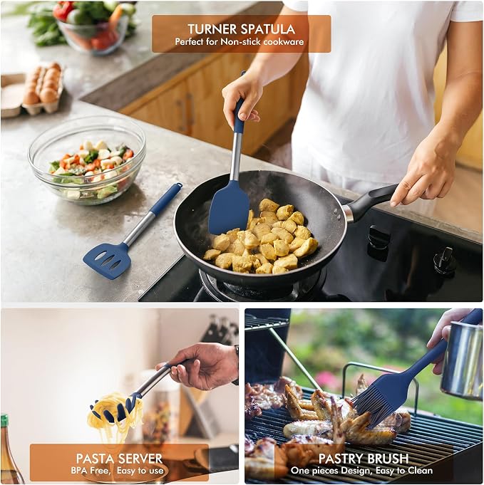 HOTEC 446°F Heat Resistant Silicone Kitchen Utensils, BPA Free Cooking Utensil - Image 5