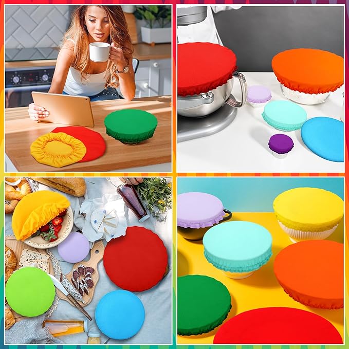 Patelai 10 Pcs Bowl Covers Reusable in 5 Size Stretch Cloth Fabric Elastic Food - Image 6