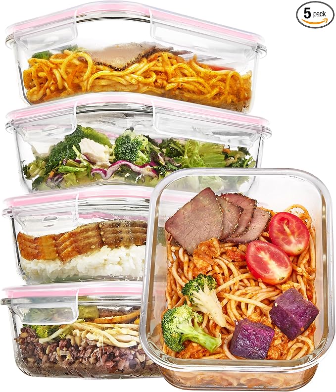 Vtopmart 5 Pack 35oz Glass Food Storage Containers by Vtopmart