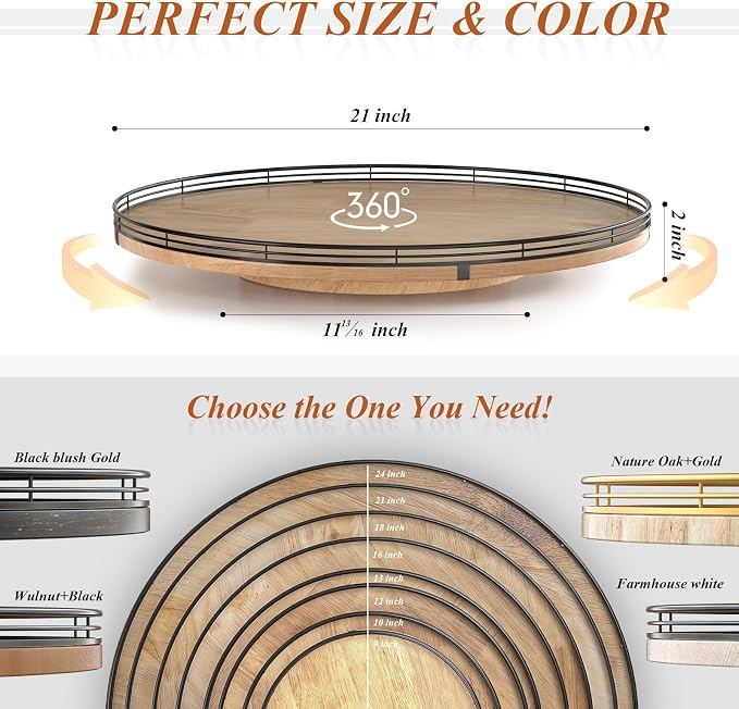 21" Lazy Susan Oak Wood Turntable Organizer - Image 6