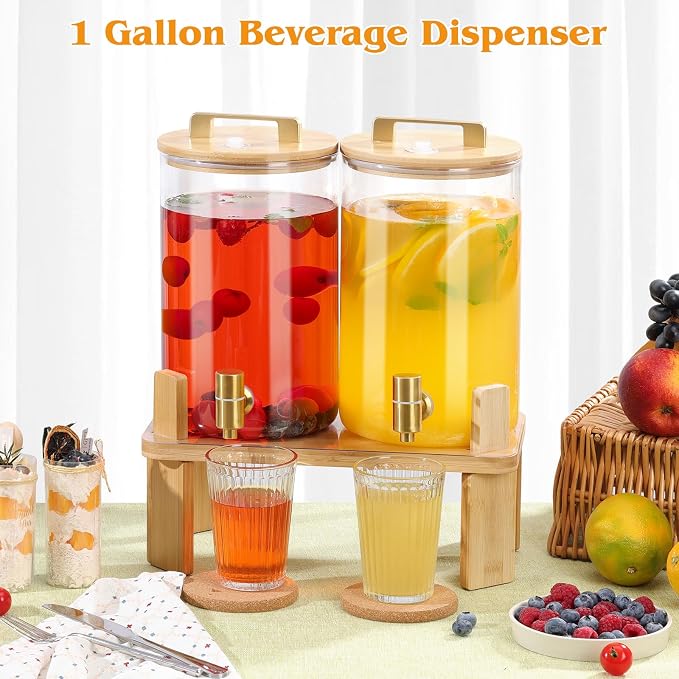 1 Gallon 2 PCS Glass Beverage Dispenser, Drink Dispensers - Image 5