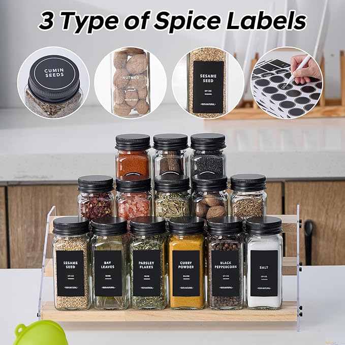 48 Glass Spice Jars with 576 Labels-Spice Jars with Black Metal Caps, 4oz Empty - Image 3