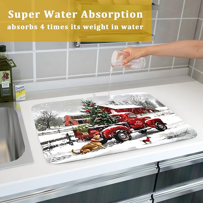 Red Truck Christmas Dish Drying Mat - Image 7