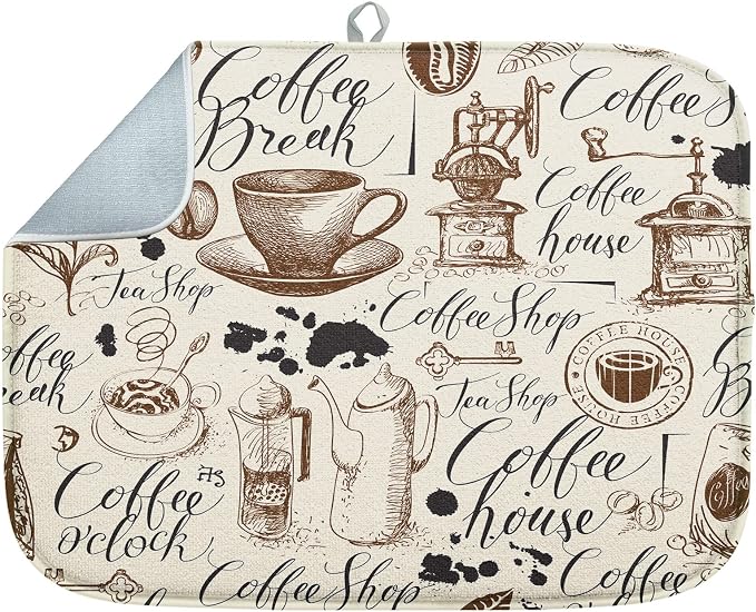 Sanwarm Absorbent Dish Drying Mat, Coffee House Microfiber Pad by SanwarmHomeDecor