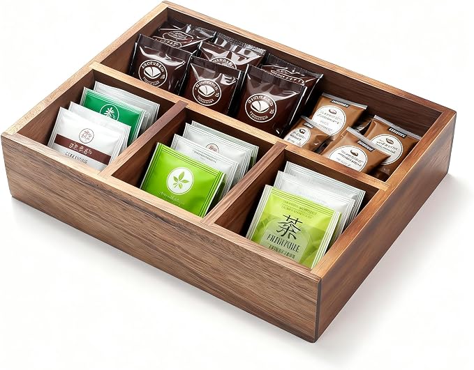 XIMISISE Tea Bag Holder, Acacia Wood Tea Bag Storage Organizer, Tea Candy Basket - Image 5