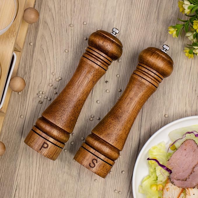 Haomacro Wooden Salt and Pepper Grinder Set Refillable Salt & Pepper Mills - Image 5