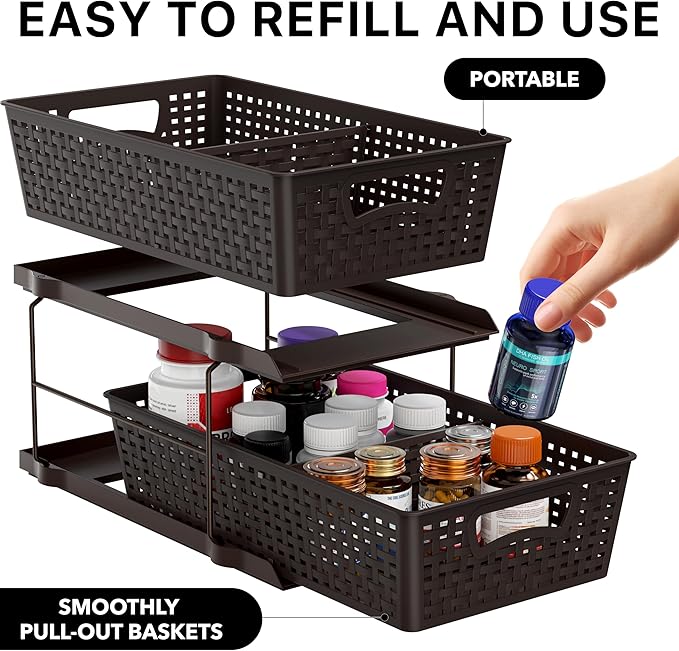 Simple Houseware 2 Tier Bathroom Organizer Tray Pull-Out Sliding Drawer - Image 3