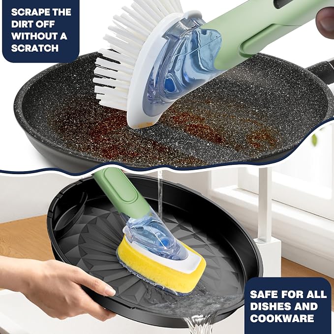 Dish Brush with Soap Dispenser Storage Set with 2 PCS Sponge Refills & Holder - Image 3
