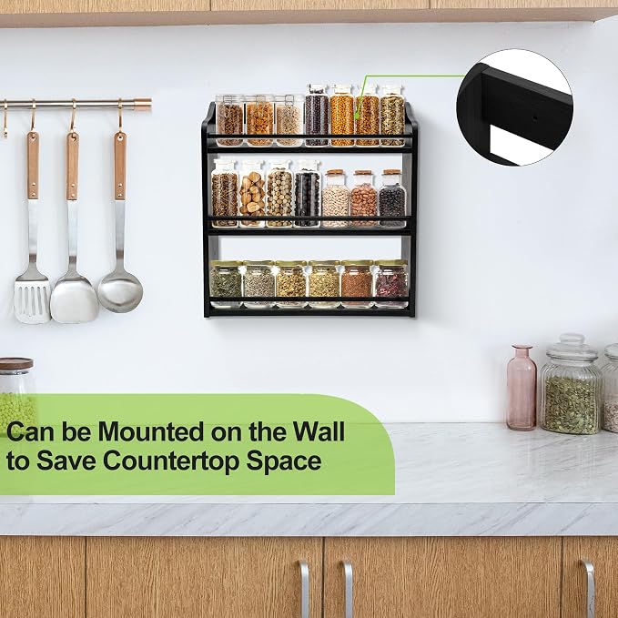 3 Tier Bamboo Spice Rack, Seasoning Jars Rack Shelf Spice Organizer - Image 5