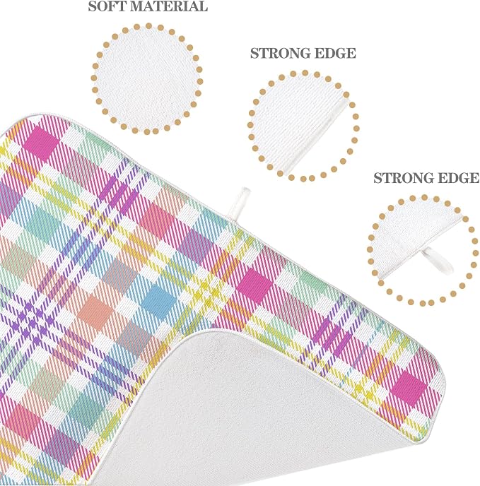 Easter Checkered Dish Drying Mat 18x24 Inch Colorful Buffalo Plaid Drying Mat - Image 3