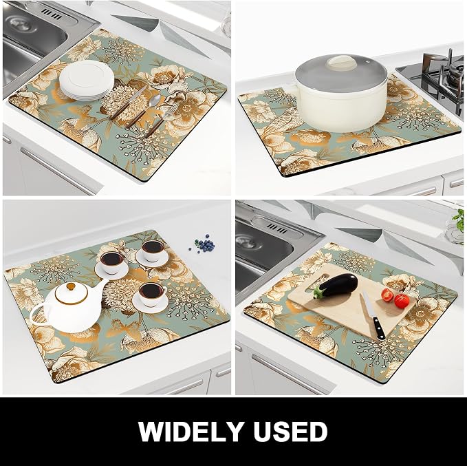 Rnivvi Dish Drying Mat for Kitchen Counter, 16 x 18" Cute Flower Theme - Image 7