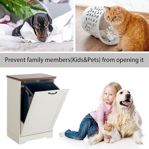 13 Gallons Tilt Out Trash Cabinet, Hidden Trash Can Cabinet Wooden Tilt Out Pet - Image 4