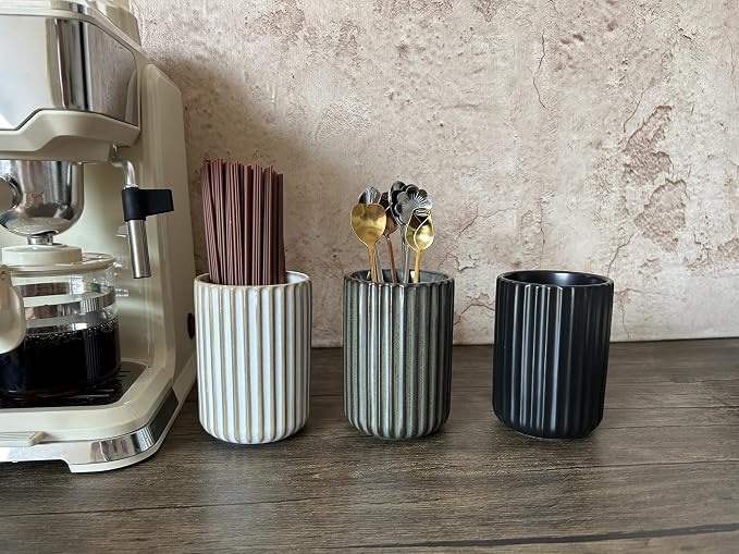 TOPYOKK Stoneware Coffee Bar Utensil Holder Tea & Coffee Spoon & Stirrer Holder - Image 2