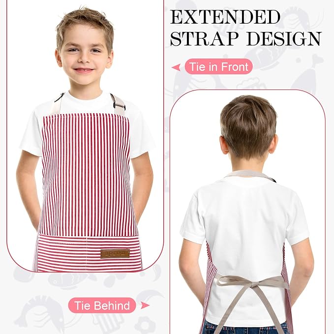 2 Pack Stripes Kids Apron, Kids Cooking Aprons - Image 5