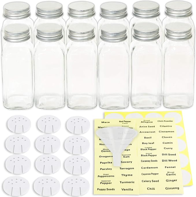 Simple Houseware Spice Jars 6 Ounce Square Glass Bottles - Image 2