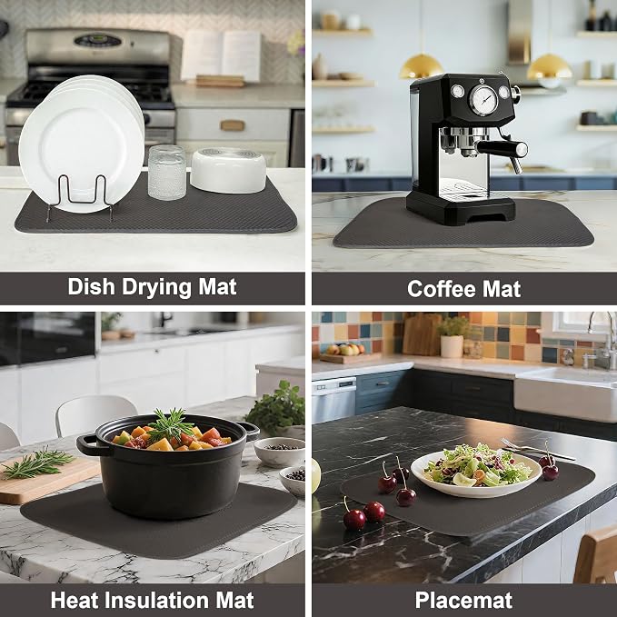 Dark Gray Dish Drying Mats 20" x 15", XL Kitchen Drying Mat - Image 5