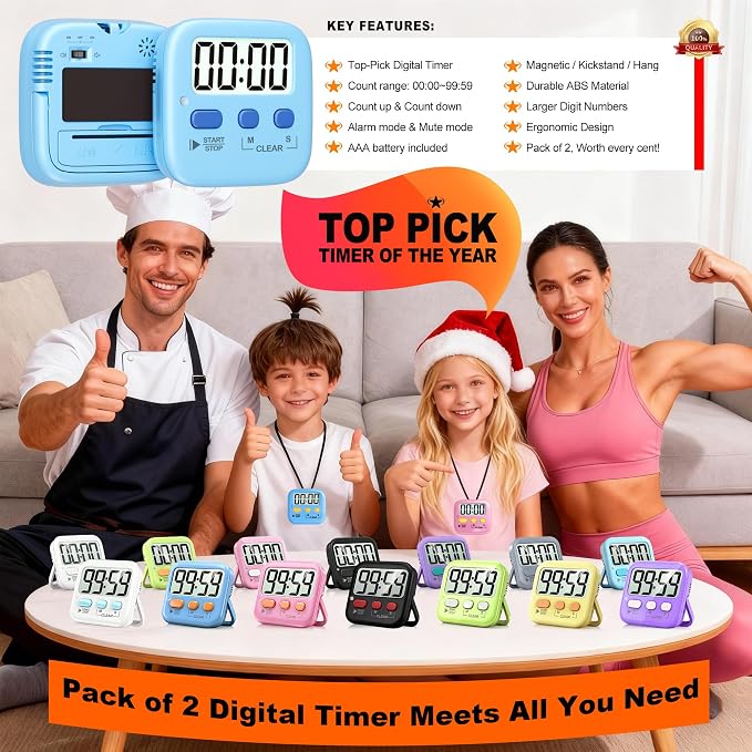 Antonki 2 Pack Digital Timer for Kids, Magnetic Countdown Kitchen Timers for - Image 8