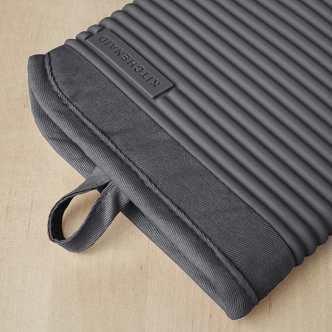 KITCHENAID Ribbed Soft Silicone Oven Mitt 2-Pack Set, Charcoal Grey - Image 3