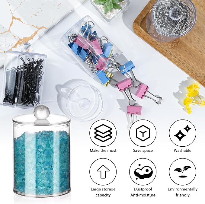 XIPENGKEJI 4 Pack Qtip Holder, Canister Apothecary Jar Set, Bathroom Jars - Image 3
