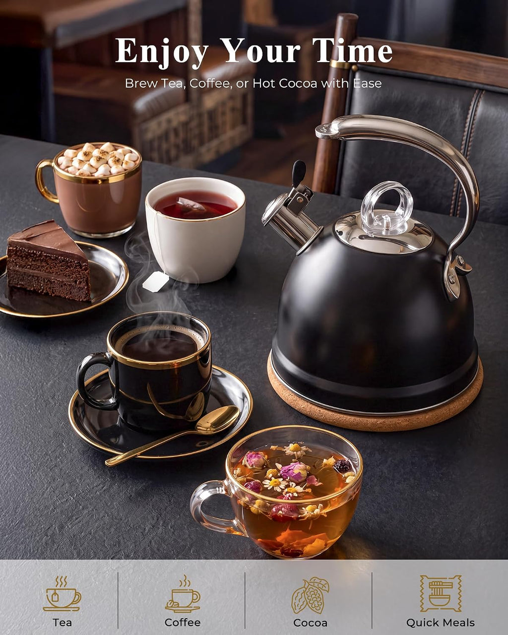 Harriet Whistling Tea Kettle for Stove Top, 2.5 QT Food-Grade Steel
