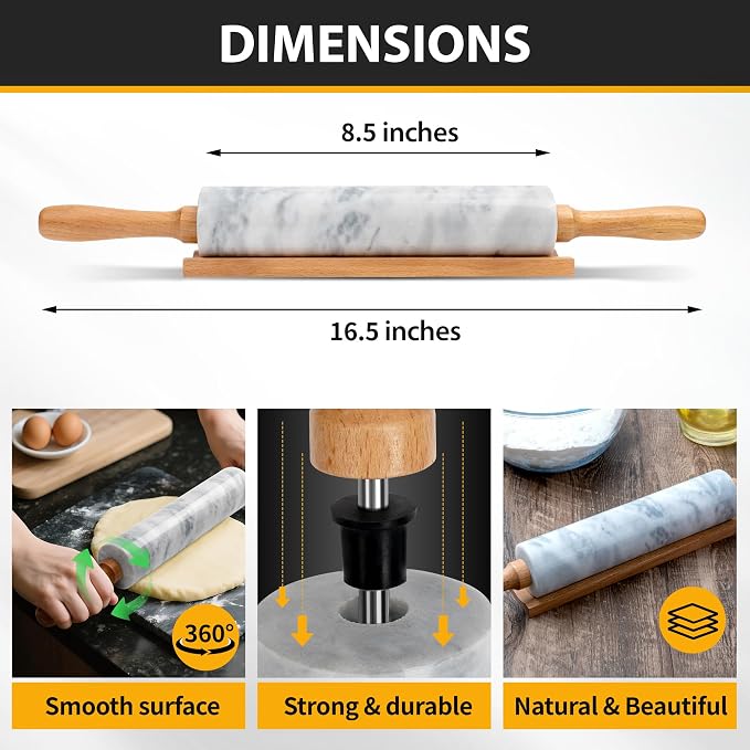16.7 Inches Marble Rolling Pin for Baking - Image 3