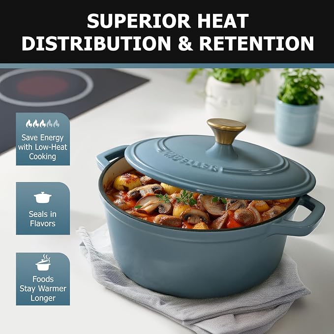 MUELLER HOME 6 Quart Enameled Cast Iron Pot Dutch Oven, Heavy-Duty, Oven-Safe - Image 4