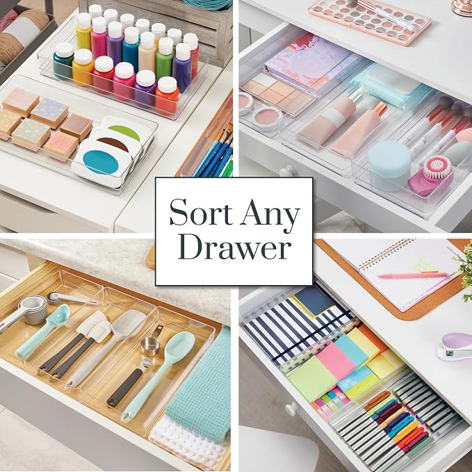STORi SimpleSort 3-Piece Stackable Clear Drawer Organizer Set | 12" x 6" x 2" - Image 4