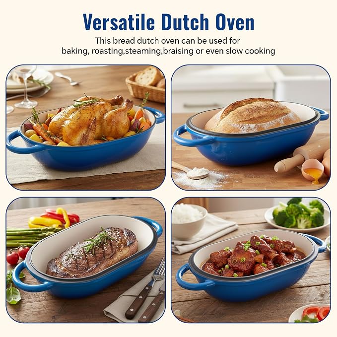 2 QT Oval Dutch Oven for Bread Baking, Enamelled Cast Iron Bread Oven for - Image 7