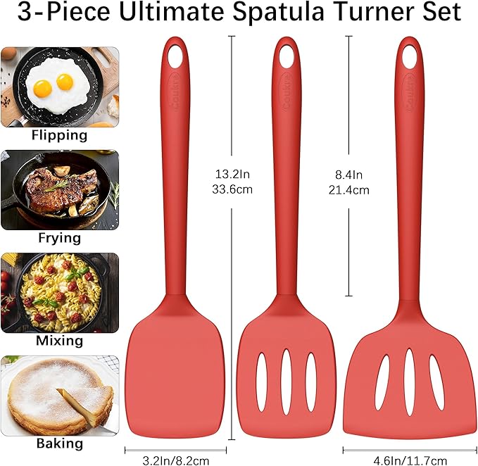 Coukre 3 Pack Silicone Spatula Set, High Heat Resistant, Fish Spatula, Solid & - Image 2