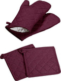 Oven Mitt & Pot Holder 100% Cotton Set of Heat Resistant Oven Gloves & Hot Pads by SoftopiaCotton
