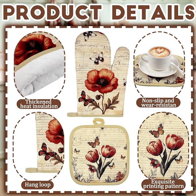 Fourluoo 10 Pcs Butterfly Kitchen Dish Towels Rugs Oven Mitts and Pot Holders - Image 5